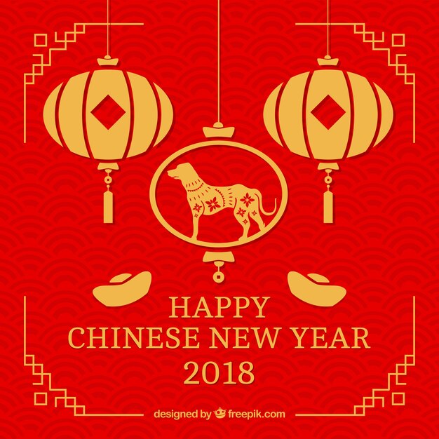 Fondo rojo de año nuevo chino con perro