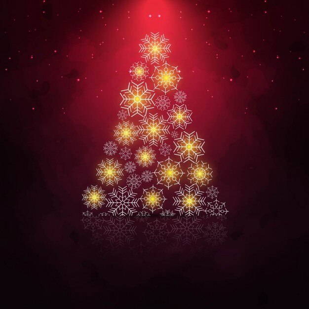 Fondo rojo con árbol de navidad brillante 