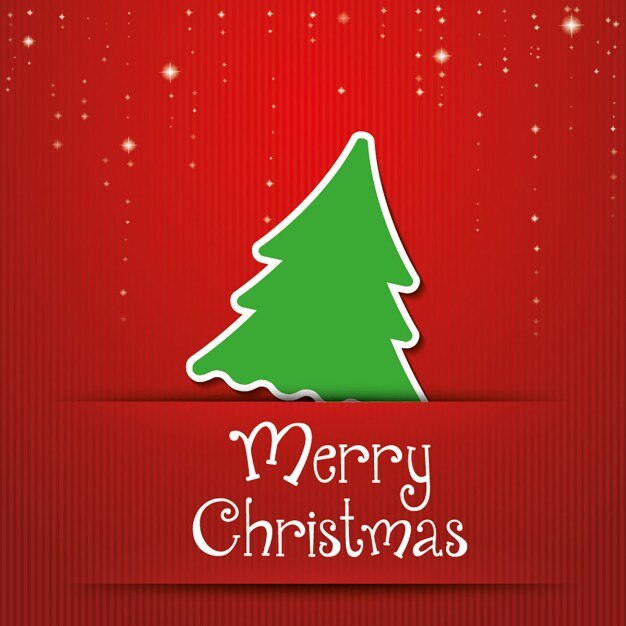 Fondo rojo con un árbol de navidad verde