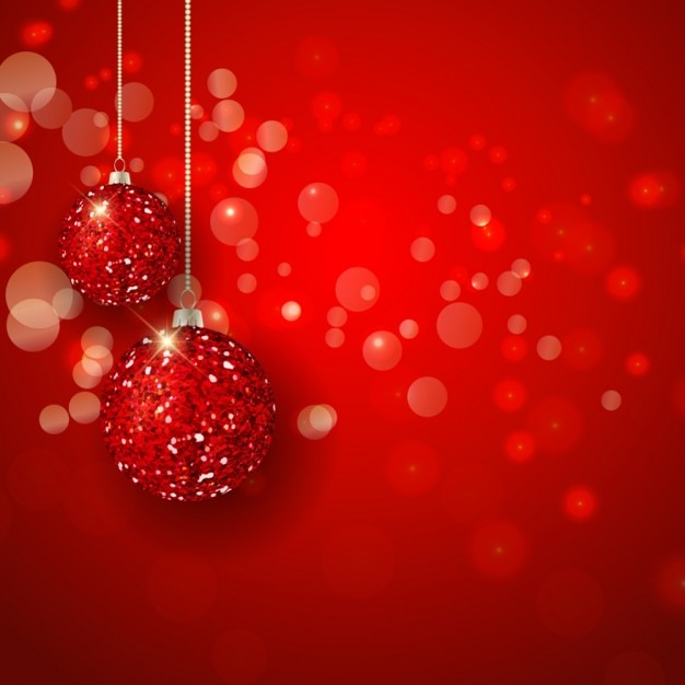 Vector gratuito fondo rojo bokeh de bolas navideñas brillantes