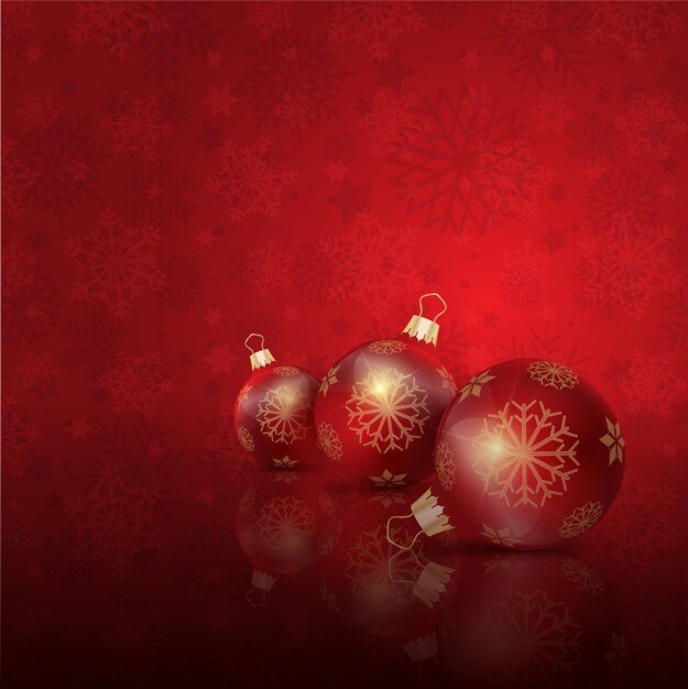 Fondo rojo de bolas navideñas en el suelo