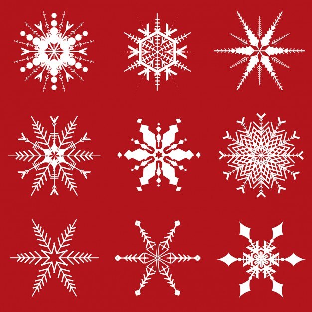 Fondo rojo con copos de nieve