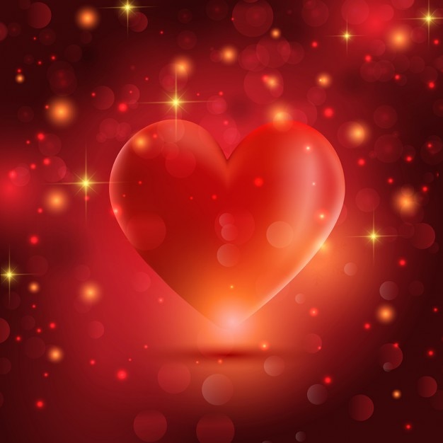 Vector gratuito fondo rojo con un corazón, luces y burbujas