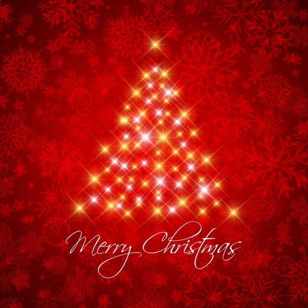 Fondo rojo decorativo de navidad con árbol estrellado