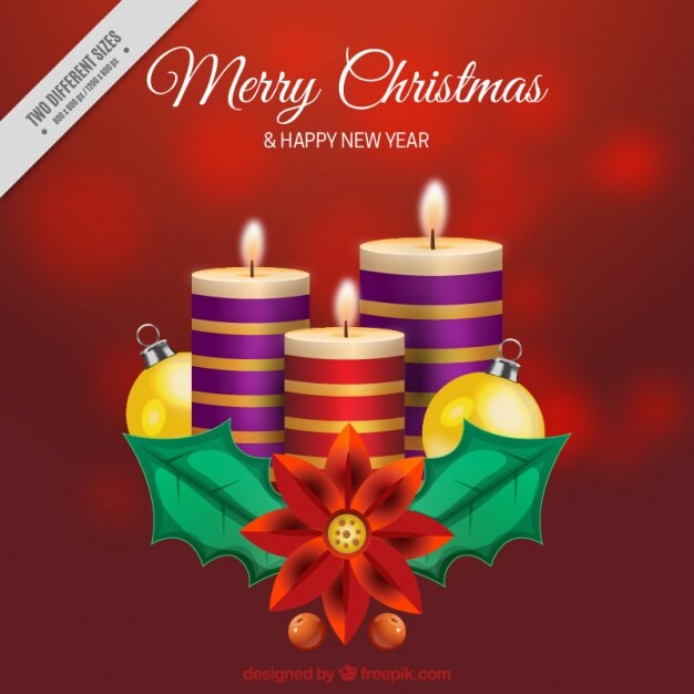 Fondo rojo desenfocado con velas navideñas 