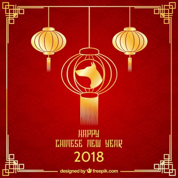 Fondo rojo y dorado de año nuevo chino