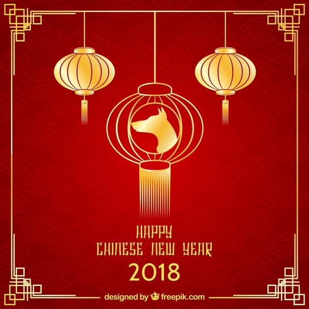 Fondo rojo y dorado de año nuevo chino