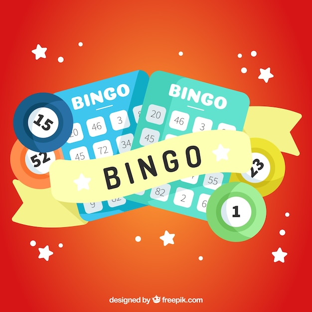 Vector gratuito fondo rojo con elementos de bingo en diseño plano