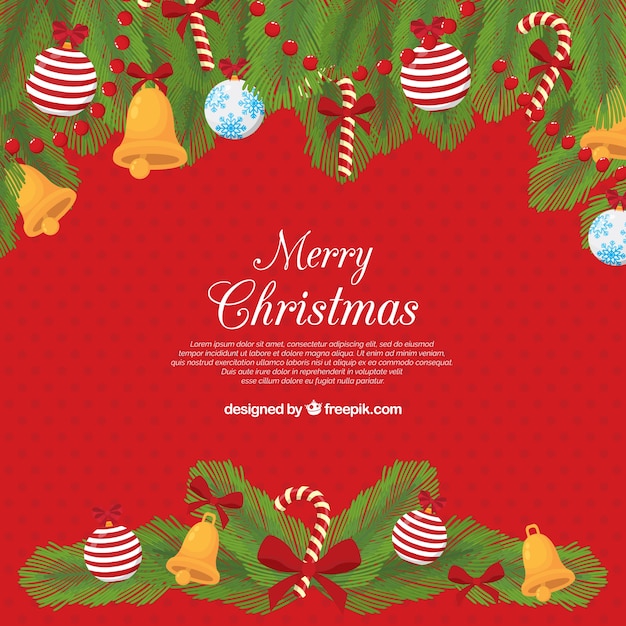 Fondo rojo de feliz navidad con ornamentos