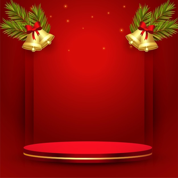 Fondo rojo de feliz navidad con podio 3d y diseño de jingle