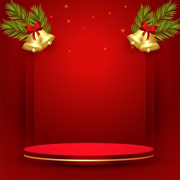 Fondo rojo de feliz navidad con podio 3d y diseño de jingle