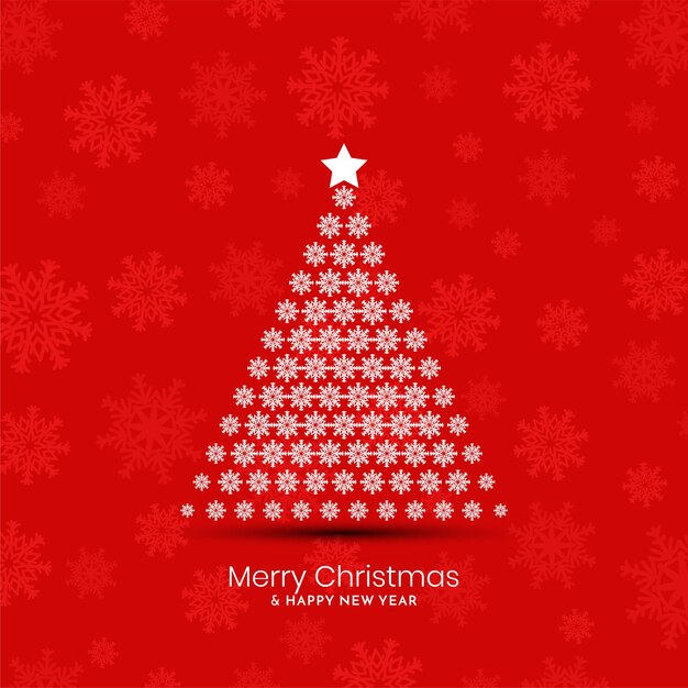 Fondo rojo del festival de la Feliz Navidad con el vector decorativo del diseño del árbol