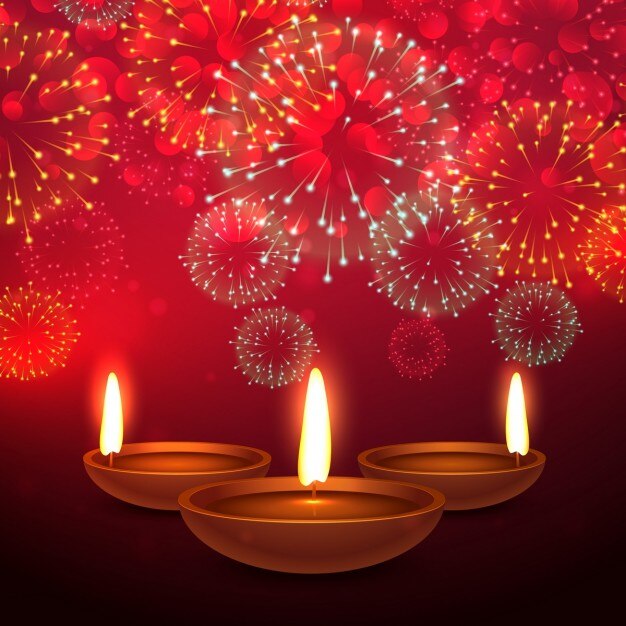 Vector gratuito fondo rojo de fuegos artificiales de diwali