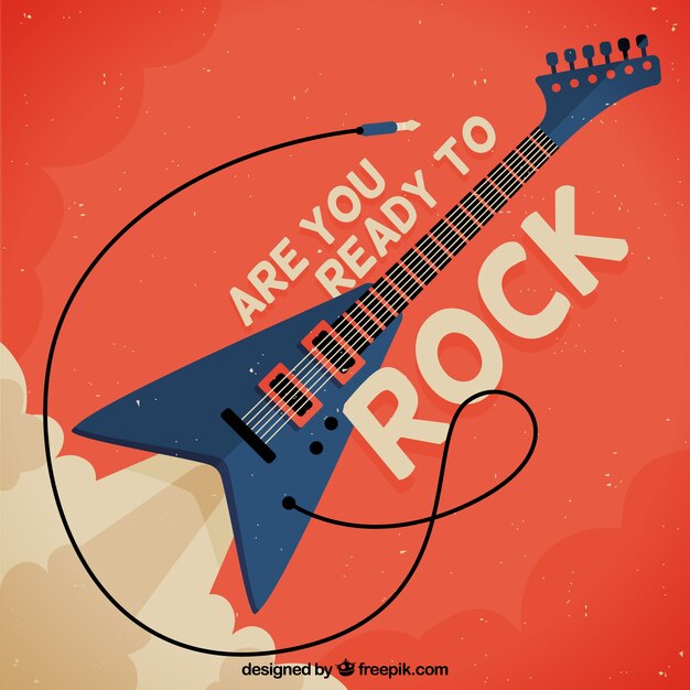 Fondo rojo con guitarra eléctrica en estilo vintage