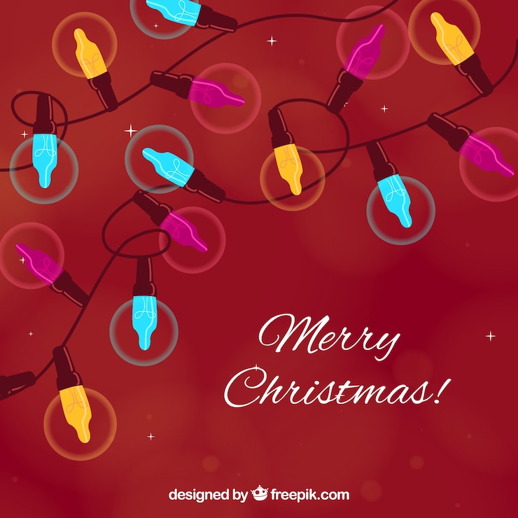 Vector gratuito fondo rojo de luces navideñas de colores