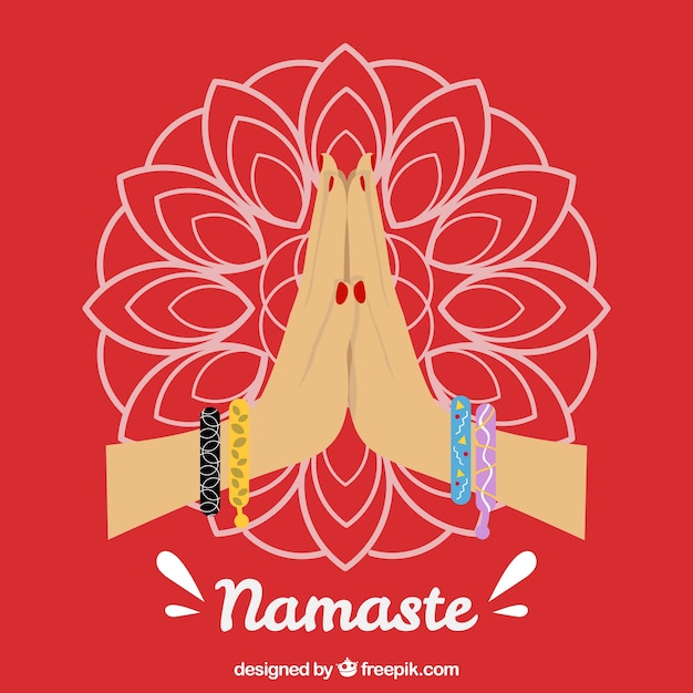 Fondo rojo con mandala y manos