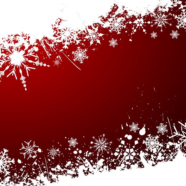 Fondo rojo de navidad con copos de nieve blancos