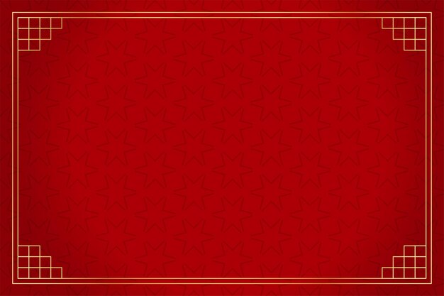 Fondo rojo patrón chino con marco dorado