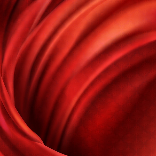 Fondo rojo realista de la tela 3d. decoración de paño de satén que fluye, material de moda de lujo.