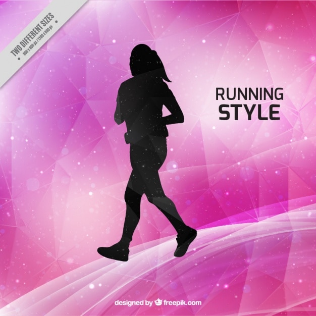 Vector gratuito fondo rosa de estilo running con silueta de mujer