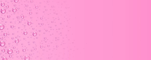 Fondo rosa con gotas de agua pura y clara