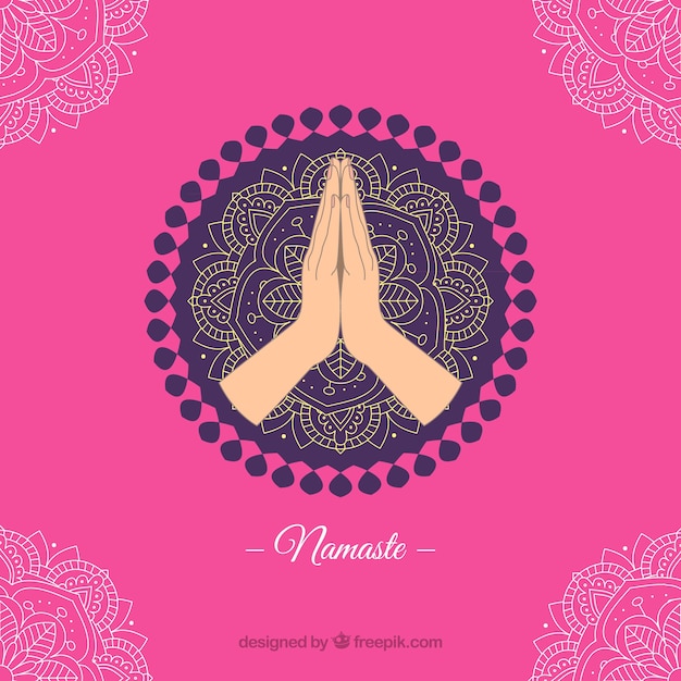 Fondo rosa con mandala y saludo namaste