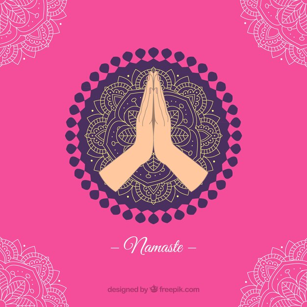 Fondo rosa con mandala y saludo namaste 