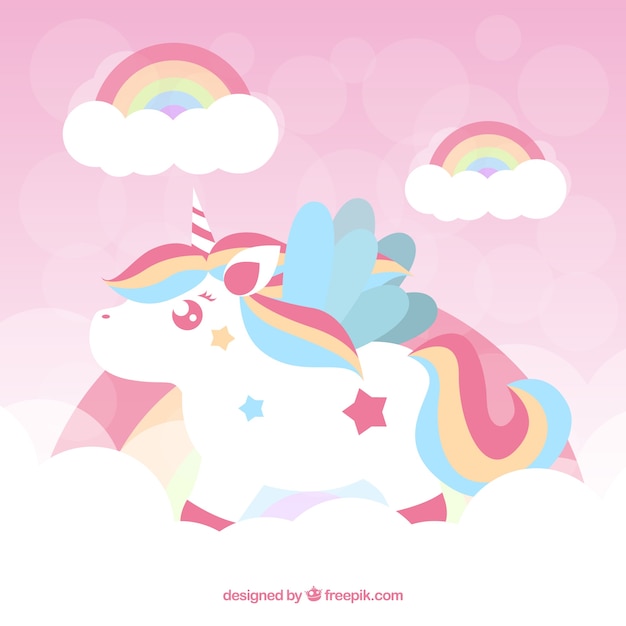 Fondo rosa de unicornio con arcoiris 