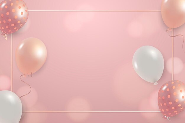 Fondo rosado festivo del bokeh de los globos de la celebración del marco del vector del año nuevo