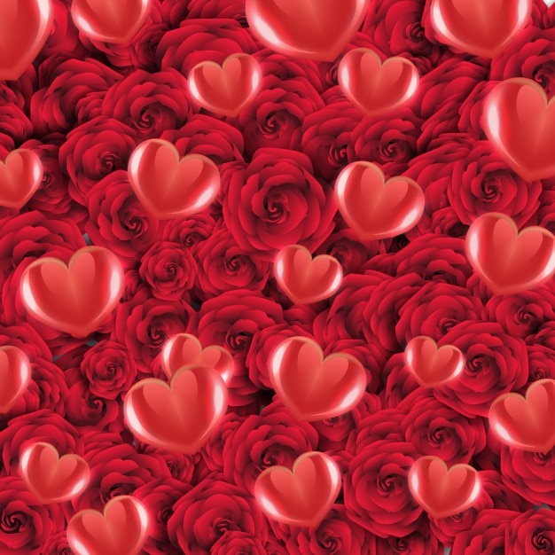 Vector gratuito fondo con rosas y corazones