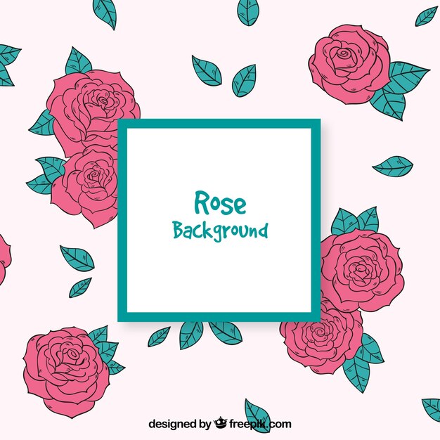 Fondo de rosas y hojas dibujadas a mano 