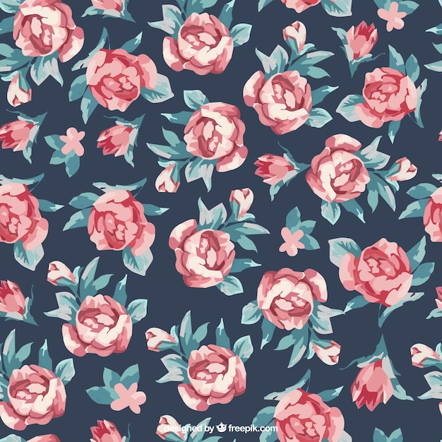 Vector gratuito fondo de rosas y hojas pintadas a mano