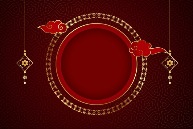 Fondo de saludo chino tradicional en color rojo y dorado con nubes
