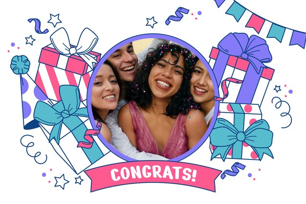 Fondo de saludo de cumpleaños dibujado a mano