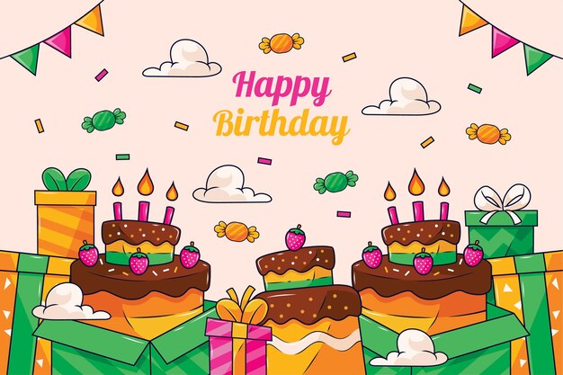 Fondo de saludo de cumpleaños dibujado a mano