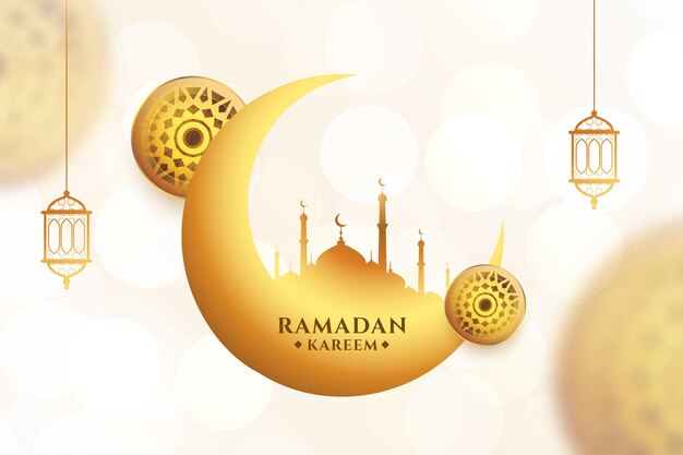 Fondo de saludo dorado ramadan kareem realista
