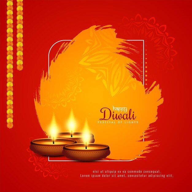 Fondo de saludo del festival indio Happy Diwali de color rojo