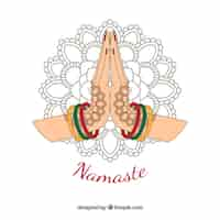 Vector gratuito fondo de saludo namaste con mandala dibujado a mano