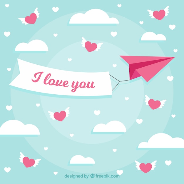 Fondo de san valentín con avión de papel