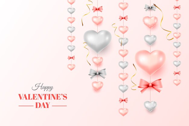 Fondo de San Valentín con corazones decorativos realistas