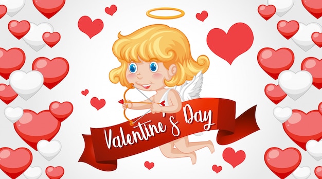 Vector gratuito fondo de san valentín con cupido y corazones