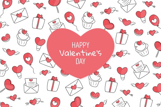 Fondo de san valentín dibujado a mano
