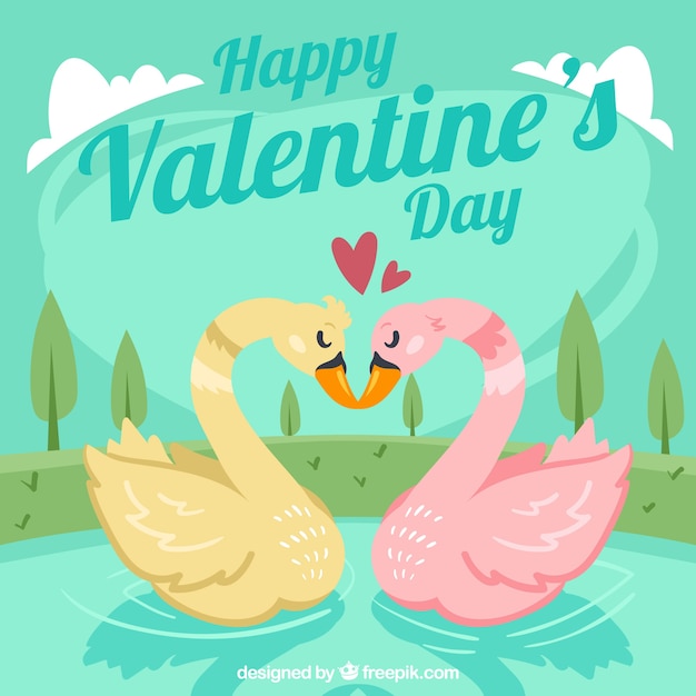 Fondo de san valentín con dos cisnes