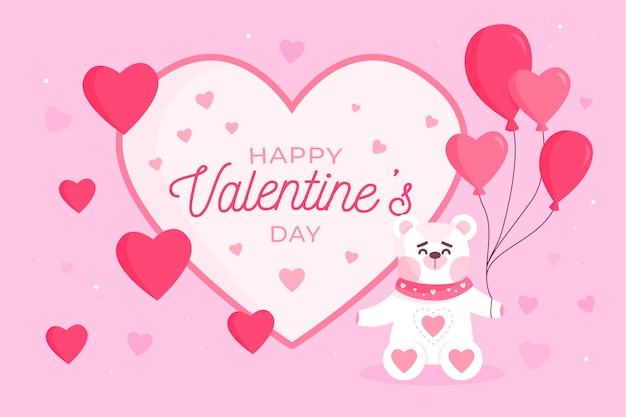 Vector gratuito fondo de san valentín con oso con globos