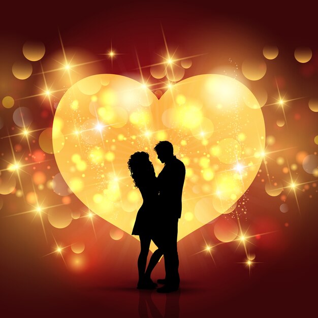 Fondo de San Valentín con silueta de una pareja amorosa en un diseño de corazón