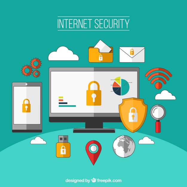 Fondo de seguridad en internet en diseño plano 