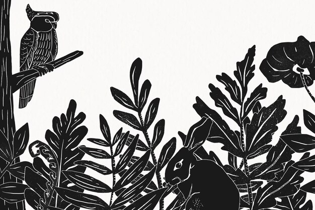 Fondo de selva botánica vintage de marco de animales salvajes