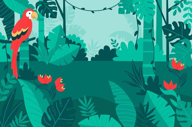 Fondo de selva plana orgánica con loro