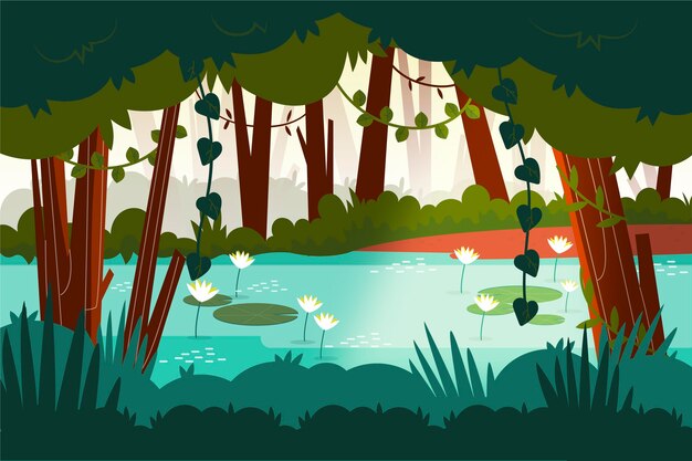 Fondo de selva plana orgánica con nenúfares
