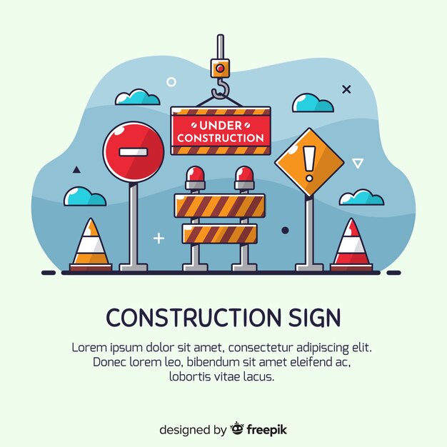 Fondo señal en construcción dibujado a mano